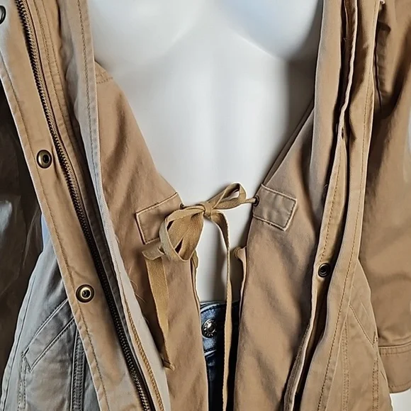 Talbots Stretch Twill Khaki Tan Cinch Waist Zip & Snap Front Field Jacket - Picture 9 of 16
